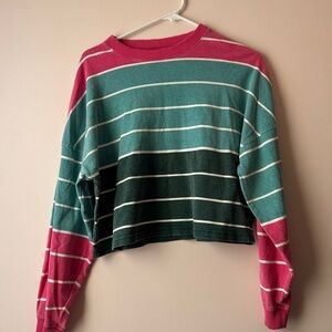 BDG Pink Long Sleeve Cropped Striped Boxy Long Sleeve